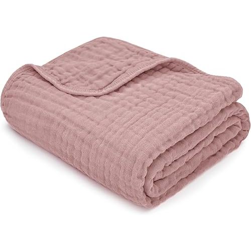 Comfy Cubs Muslin Baby Blanket - Soft, Lightweight, 6-Layer Cotton Swaddle Blankets for Newborns, Infants & Toddlers - 40" x 40" Large, Breathable & Versatile for Sleeping & Tummy Time - Mauve