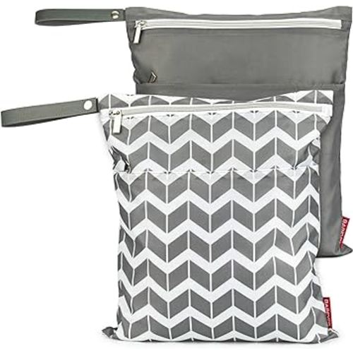 2Pcs Reusable Wet Dry Bags for Baby Cloth Diapers Waterproof Washable with Two Zipper Pockets for Dirty Gym Clothes, Travel, Beach Pool Daycare Soiled Baby Items