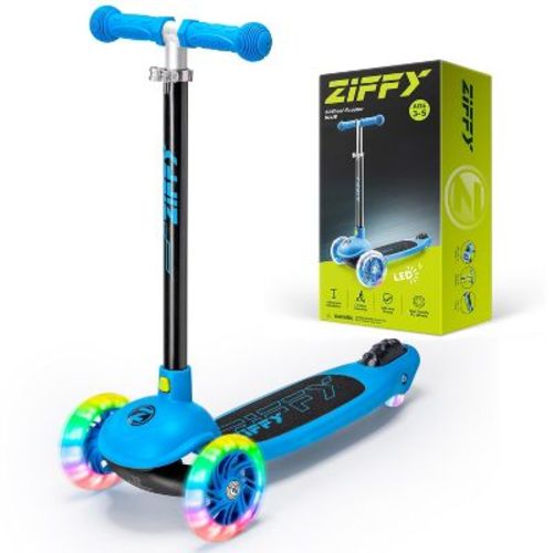 Ziffy 3 Wheel Scooter for Kids 3-5, Toddler Kick Scooter with LED Light-Up Wheels, 5 Adjustable Height, Lean-to-Steer Design (Support up to 110 lbs)