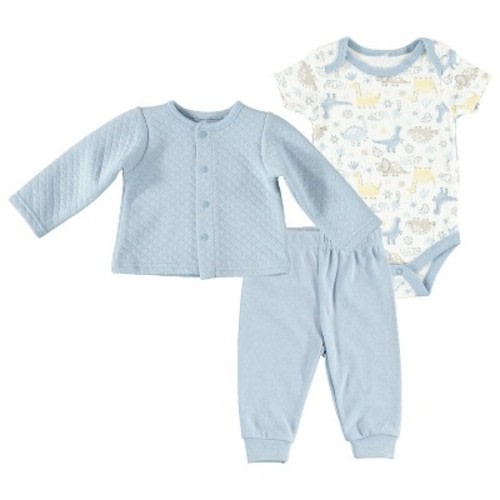 Chick Pea Baby Gender Neutral Clothes Cardigan Newborn Dress Up set, Color: Soft blue dino, Size: 3-6 months