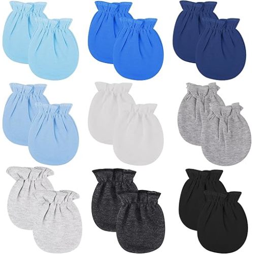 9 Pairs Newborn Baby Mittens Cotton Mittens for Infant Toddler No Scratch Baby Gloves Mittens for 0-6 Months Baby(9 Colors)