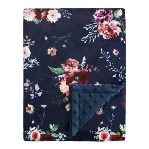 Baby Blanket for Girls Super Soft Double Layer Minky with Dotted Backing Dark Blue Blanket with Beauty Floral Printed 30 x 40 Inch(75x100cm)