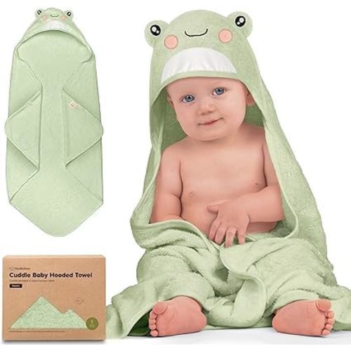 KeaBabies Hooded Baby Towel for Newborn - Viscose Derived from Bamboo Large Baby Bath Towels with Hood for Boys, Girls, Toddler, Extra Absorbent & Soft Newborn Bath Essentials (Frog, Regular)