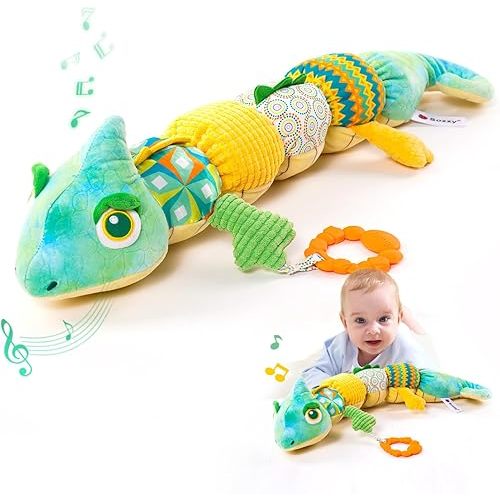 Baby Toys 0-6 Months, Baby Musical Toys, Infant Toys Stuffed Animal Toys with Rattles, Crinkle, Bell, Baby Teething Toys for Tummy Time Newborn Sensory Boys Girls 0 3 6 12 Months (Green Chameleon)