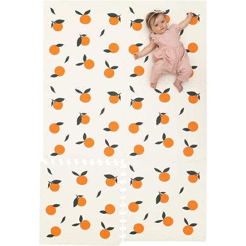 Childlike Behavior Baby Play Mat - 72x48-Inch Tummy Time Mat - 6-Piece Interlocking Foam Floor Tiles for Toddlers - Soft Waterproof for Floor Play and Crawling - Oranges