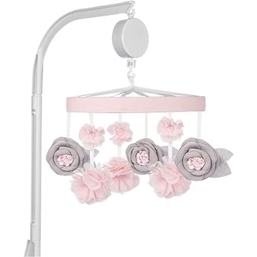 Sammy & Lou Pink Floral Baby Crib Mobile with Music, Crib Mobile Arm Fits Standard Crib Rail