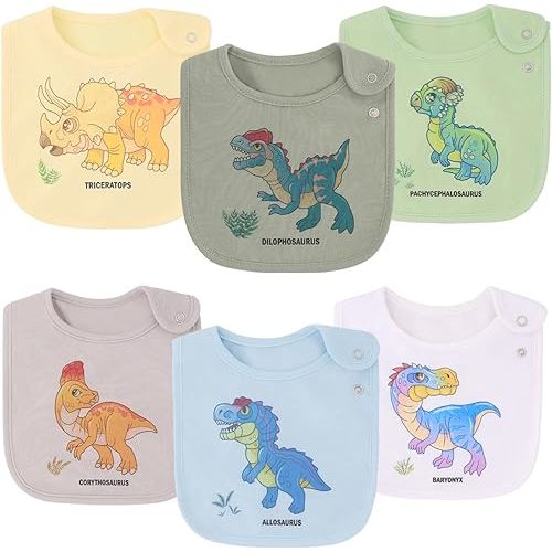 Maiwa 6 Pack Waterproof Cotton Baby Bibs for Girls Boys for Drooling Eating with Snaps