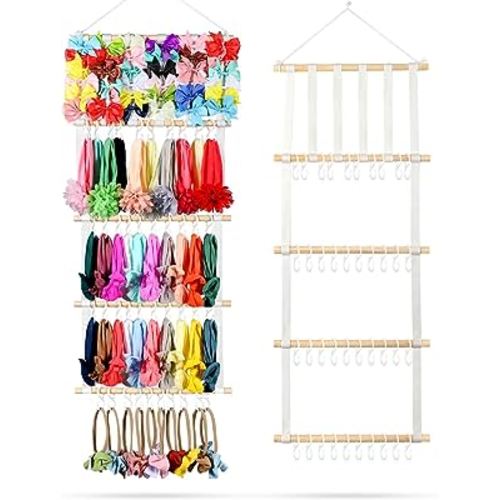 Headband Holder Jewelry Organizer for Girls, 40 Hooks Baby Nylon Band Hair  Accessories Organizer Storage Wall Hanging Decor for Nursery Closet Room  Door 