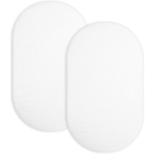 Bassinet Sheet for Baby Boy Girl 2 Pack, Fitted Sheets for Rectangle, Oval, Hourglass Bassinet Mattress, Muslin Moses Basket Sheets (White-White, Bassinet Sheet)