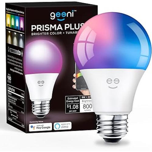 Geeni Prisma Plus 800 WiFi LED Smart Light Bulb, Brighter Color & Tunable White (2700-6500K), 1-Pack, A19 60W, No Hub Required, Light Bulb Works with Amazon Alexa, Google Home