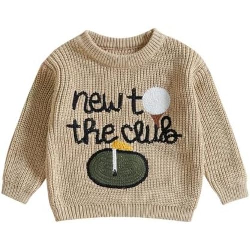 Toddler Baby Boy Girl Golf Outfits New to The Club Embroidery Long Sleeve Knit Pullover Sweater Birthday Outfits