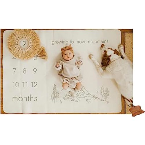 Leather Milestone Blanket Play Mat - 39"x55" Baby Play mat Baby Milestone Blanket for Baby boy or Girl Baby Milestone Blocks or Baby Milestone Cards Alternative