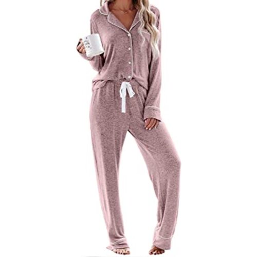 Aamikast Women's Pajama Sets Long Sleeve Button Down Sleepwear Nightwear Soft Pjs Lounge Sets