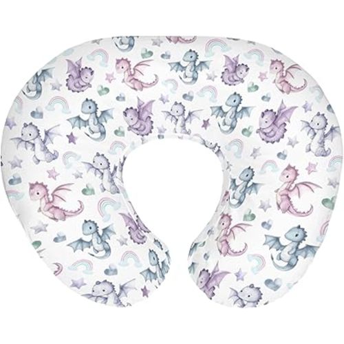 Fairytale Dragon Love Stars Baby Nursing Pillow Covers for Boy Girl Baby Dragons Purple Nursery Feeding Pillowcase for Breastfeeding Pillows Fantasy Animal Soft Stretchy Slipcover for Newborn Infant