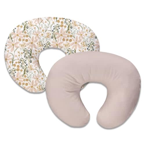 Nursing Pillow Cover,2-Pack Removable Cover for Breastfeeding Pillows,Ultra-Soft Baby Nursing Pillow, Fits Newborn Feeding Pillow 22.5in*18in(Daisy&Solid Color)