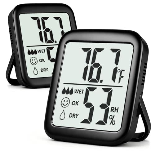 Antonki 2 Pack Room Thermometer for Home, Hygrometer Indoor Humidity Meter Gauge, Digital Temperature and Humidity Sensor Monitor for House, Terrarium, Incubator, Greenhouse - Battery Included