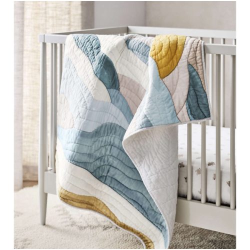 Cloud Embroidered Hand-Quilted Organic Cotton Baby Crib Quilt