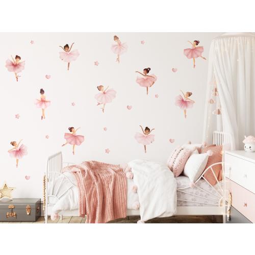 Watercolor Ballerina Girls Nursery Decal, Girl&#39;s Room Wall Decor, Home Decor, Wall Decals, Girl&#39;s Room Wall Art, Stars Decal, Peel and Stick