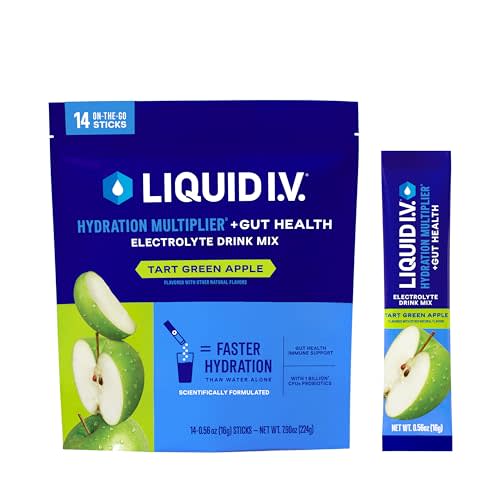 Liquid I.V.® Hydration Multiplier® + Probiotic Kombucha - Tart Green Apple - Hydration Powder Packets | Electrolyte Drink Mix | Easy Open Single-Serving Stick | Non-GMO | 14 Servings (Pack of 1)