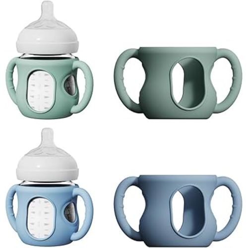 2 Pack Silicone Sleeves for Avent Natural Glass Baby Bottles, Anti Breakage Bottle Holder with Handle, Compatible Philips Avent Glass Natural Bottle 4 oz, Not for Infant Use