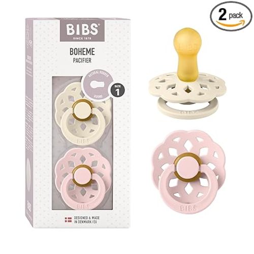 BIBS Pacifiers - Boheme Collection | BPA-Free Baby Pacifier | Made in Denmark | Set of 2 Ivory/Blossom Color Premium Soothers | Size 0-6 Months