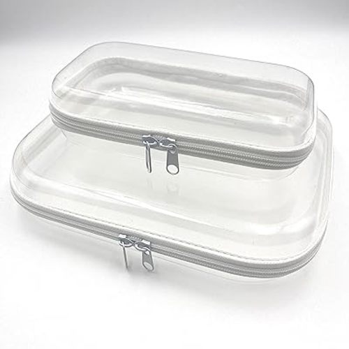 Clear Hard Shell Zipper Case,Clear Plastic Storage Pouch Bags With Zipper (Clear, Small+Medium)