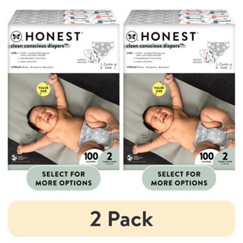 (2 pack) The Honest Company, Clean Conscious Disposable Baby Diapers, Size 2, 100 Count (Select for More Options)