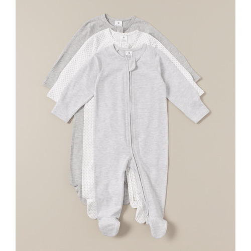 3 Pack Baby Organic Cotton Zip Coveralls