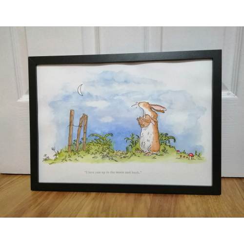 Guess How Much I Love You  Hand Painted Watercolour Sam McBratney Anita Jeram Quote and  Love You to the Moon and Back Pale Night Sky A4