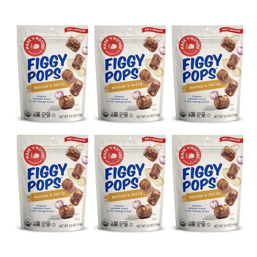 Made In Nature Organic Figgy Pops, Nutter & Jelly, 4.2 Ounce (Pack of 6) – Unbaked Fruit & Nut Energy Bites, Non-GMO, Gluten Free, Vegan