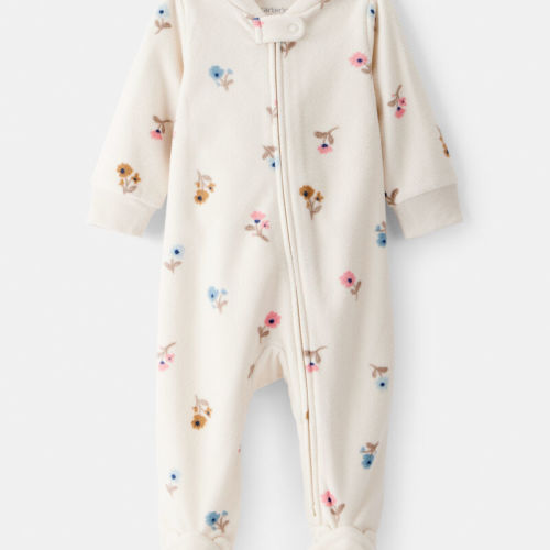 Cream Baby Girl Floral Print Loose Fit Long-Sleeve 2-Way Zip Sleeper - White | Carter’s Oshkosh Canada