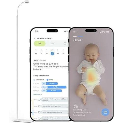Smart Baby Camera Monitor & Floor Stand, Sensor-Free Baby Breathing Monitor, AI Monitoring, Sleep Tracker, Baby Cry Detection, Night Vision, 2-Way Audio, WiFi Camera for Baby Room, Smartphone App
