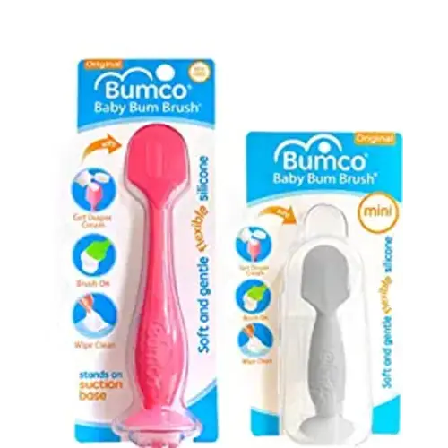 Bumco Diaper Cream Spatula + Mini Baby Bum Brush for Baby Butt Cream with Travel Case - Diaper Cream Applicator Set, Butt Spatula Baby Necessities, Diaper Cream Brush, Pink & Gray