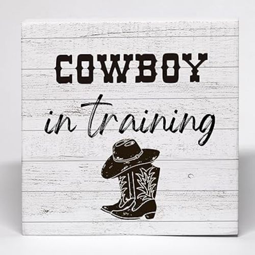 Western Cowboy Wood Box Sign - Retro Western Wooden Block Sign for Home Office, Boys Room Shelf Decor