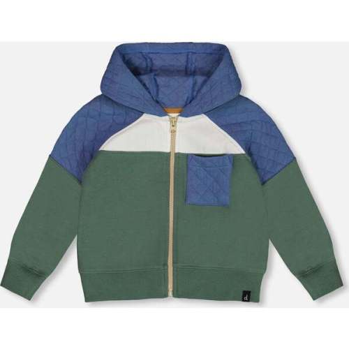 Color-Block Full Zip Hooded Fleece, Forest Green - Deux par Deux | Maisonette