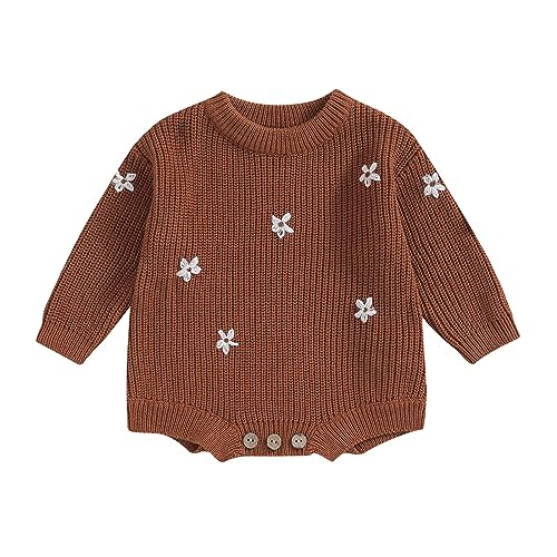 SAYOO Baby Sweater Romper Toddler Girl Oversize Embroidery Knit Pullover Sweater Warm Sweatshirt Romper Fall Winter Clothes