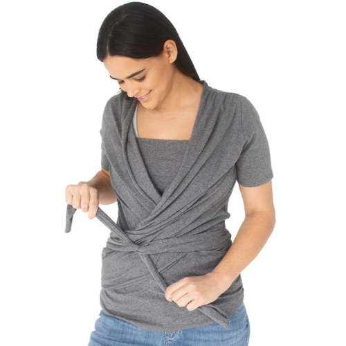 Organic Cotton Skin to Skin Wrap Top | Charcoal Grey Heather