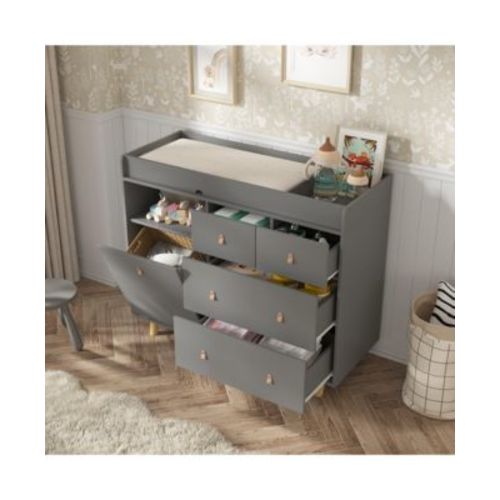 Diaper Table with 4 Drawers, Baby Changing Station with Storage Compartments
