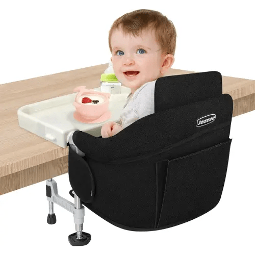 Hook On High Chair: Portable Travel High Chair with Backrest Board for Baby and Toddler, Foldable Clip on High Chair with Removable Dining Tray and Storage Carrying Bag for Indoor Outdoor (Black)