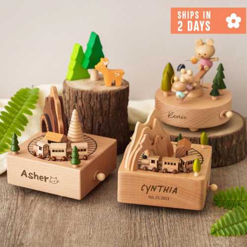 Personalized Wooden Train Music Box, Baby Shower Gift, 1st Birthday Gift, Keepsake Gift for Kids, Newborn Gifts, Engraved Name Music Box