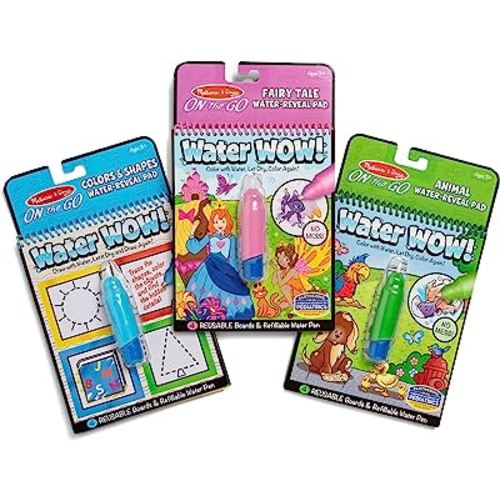 Melissa & Doug On the Go Water Wow! Reusable Water-Reveal Activity Pads, 3-pk, Colors and Shapes, Fairy Tales, Animals - Travel Toys, Stocking Stuffers, Mess Free Coloring For Kids Ages 3+