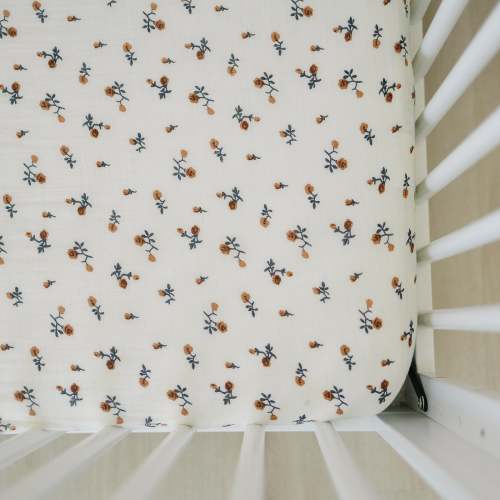 Cream Floral Muslin Crib Sheet - Tenth & Pine - - Mebie Baby