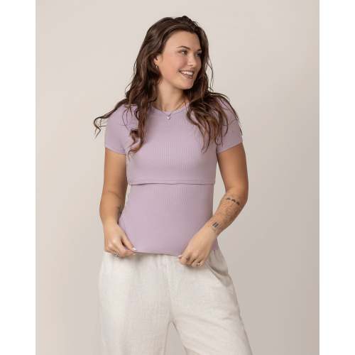 Ribbed Bamboo Crew Neck Nursing T-shirt | Taupe - Kindred Bravely