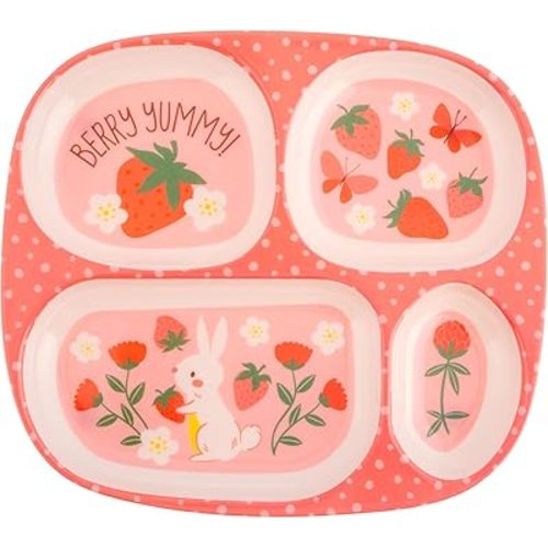 Stephen Joseph, Melamine Dinner Plate for Kids, Toddler Plastic Mealtime Divided Plates, Dinnerware Dishes Set for Picky Eaters Boy and Girls, Strawberry