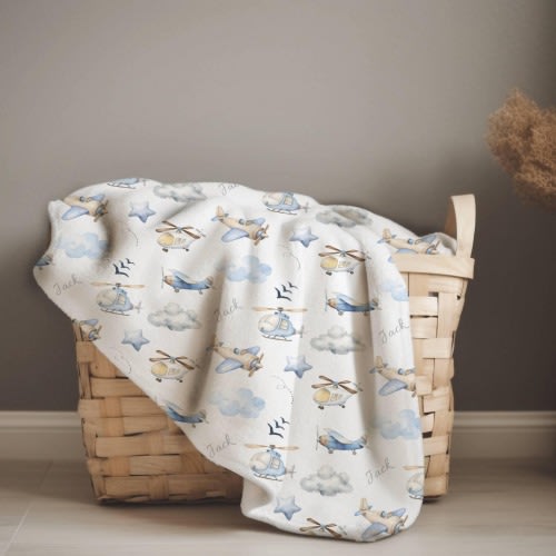 Personalized Airplanes Baby Blanket, Helicopters, Newborn Gift, Travel Nursery Theme, Swaddle Blanket, Boy Blanket, Adventure Baby Blanket