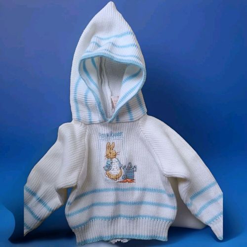 VTG Beatrix Potter by Quiltex Knit 6 Months Hooded Baby Sweater Peter Rabbit