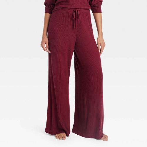 Women's Cozy Ribbed Wide Leg Pants - Auden™ Red