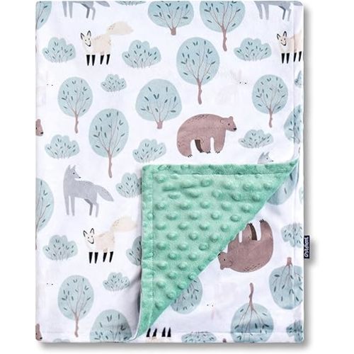 QSTEHEML Baby Blanket for Unisex Boys Girls, Super Soft Minky Blanket, Fluffy Nursery Baby Blankets Neutral,Double Layer with Dotted Backing,Animal Pattern Toddler Blanket(Bear, 30 * 40inch)