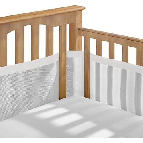 BreathableBaby Breathable Mesh Liner for Full-Size Cribs, Deluxe 4mm Mesh, White Mist (Size 4FS Covers 3 or 4 Sides)