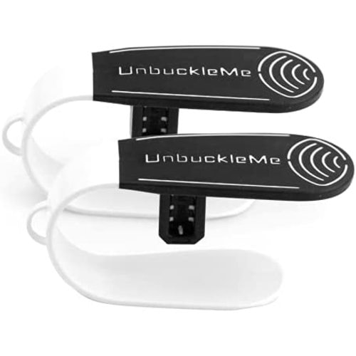 UnbuckleMe Car Seat Buckle Release Tool - As Seen on Shark Tank - Makes it Easy to Unbuckle a Child's Car Seat - Easy Tool for Parents, Grandparents & Older Children (Double Pack) (Black & White)